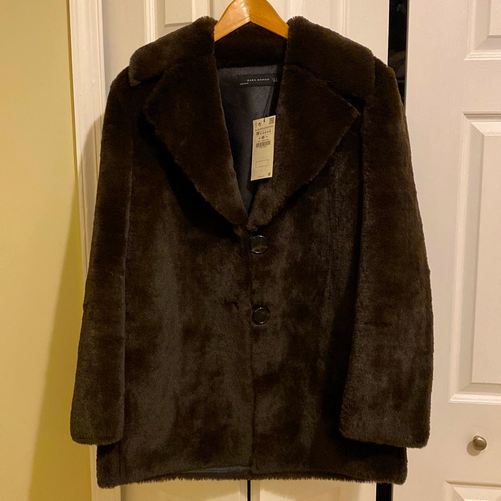 Zara faux fur coat in chocolate brown